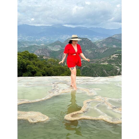 THAKOON Women's Red Linen Blend Tie-Front Short Sleeve V-Neck Romper Size 2 - Picture 9 of 9